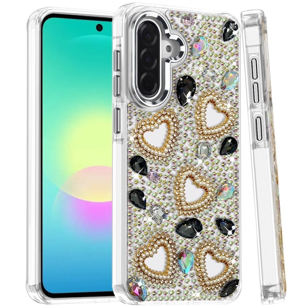 Phone Case for Samsung Galaxy A27 Luxury Crystal Heart Rhinestone Diamond Bling Shockproof Hybrid Glitter Protective Stylish Durable Grip Cover