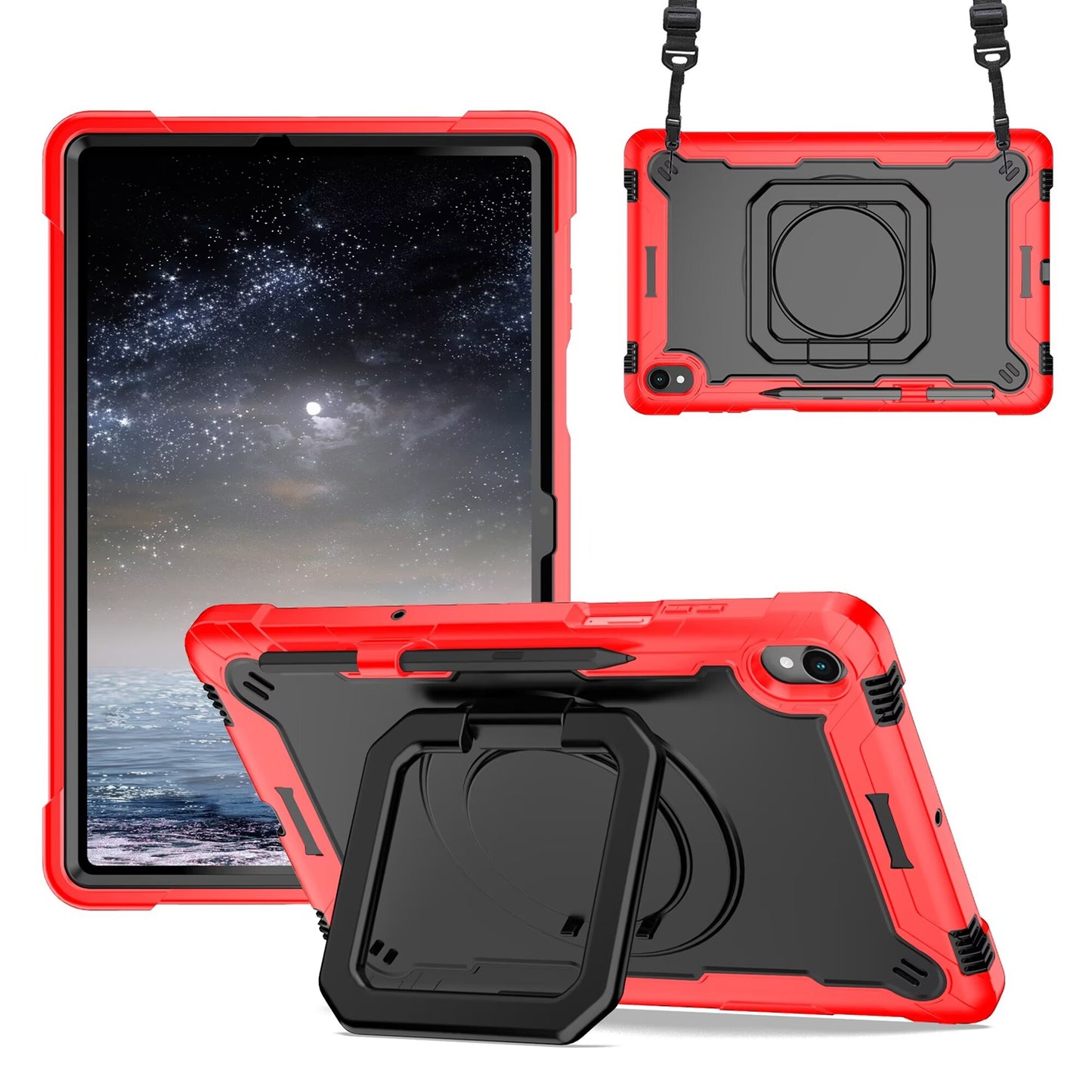 Tablet Case for Samsung Galaxy Tab S11 360 Rotating Kickstand Hybrid Rugged Shockproof Armor Dual Layer Hard PC Soft TPU Drop Protection with Strap Cover