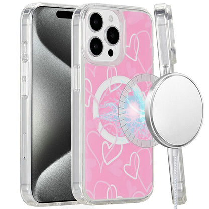 For Apple iPhone 15 Pro Max (6.7") Magsafe Case Cute Pattern Design Durable Shockproof SlimTPU Hard Back [Compatible with Magsafe] Case Cover