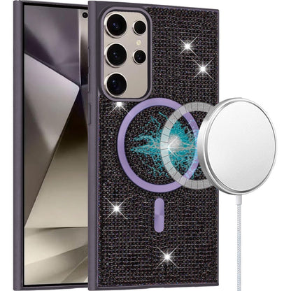 Phone Case for Samsung Galaxy S25 Ultra Magnetic Bling Diamond Sparkle Hybrid Shockproof Rugged Grip Durable Protection Anti-Slip Armor Design Cover Purple