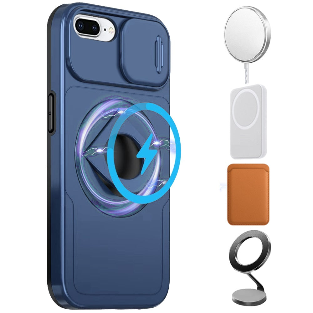 For Apple iPhone 8 Plus /7 Plus Full Coverage with Camera Window, Magnetic Circle, Rotatable Ring Stand, MagSafe Compatible, Shockproof Hybrid Protectiv Case Cover