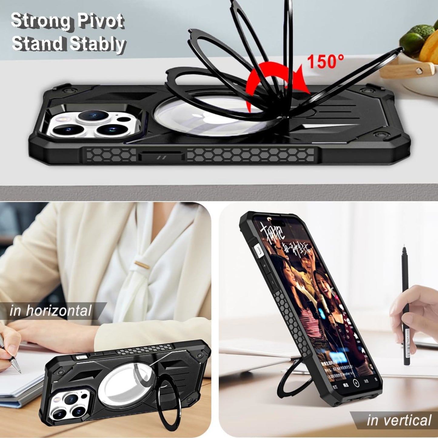 For Apple iPhone 15 Plus (6.7") Hybrid Magnetic Ring Stand Invisible Foldable Military Grade Shockproof Fit with Magsafe  Phone Case Cover