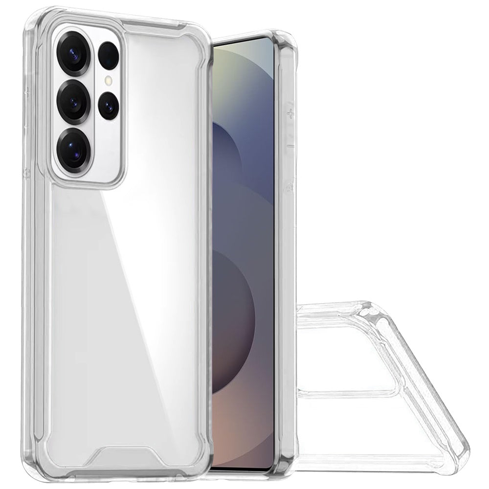 For Samsung Galaxy S26 Ultra Clear Colored Shockproof Transparent Hard PC + Rubber TPU Hybrid Bumper Shell Slim Protective Case Cover Clear