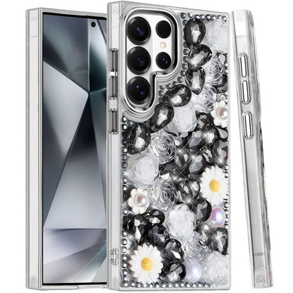 Phone Case for Samsung Galaxy S24 Ultra Full Bling Rhinestone Glitter Floral Luxury Hybrid Shockproof Stylish Sparkling Protective Designer Ornament Cover