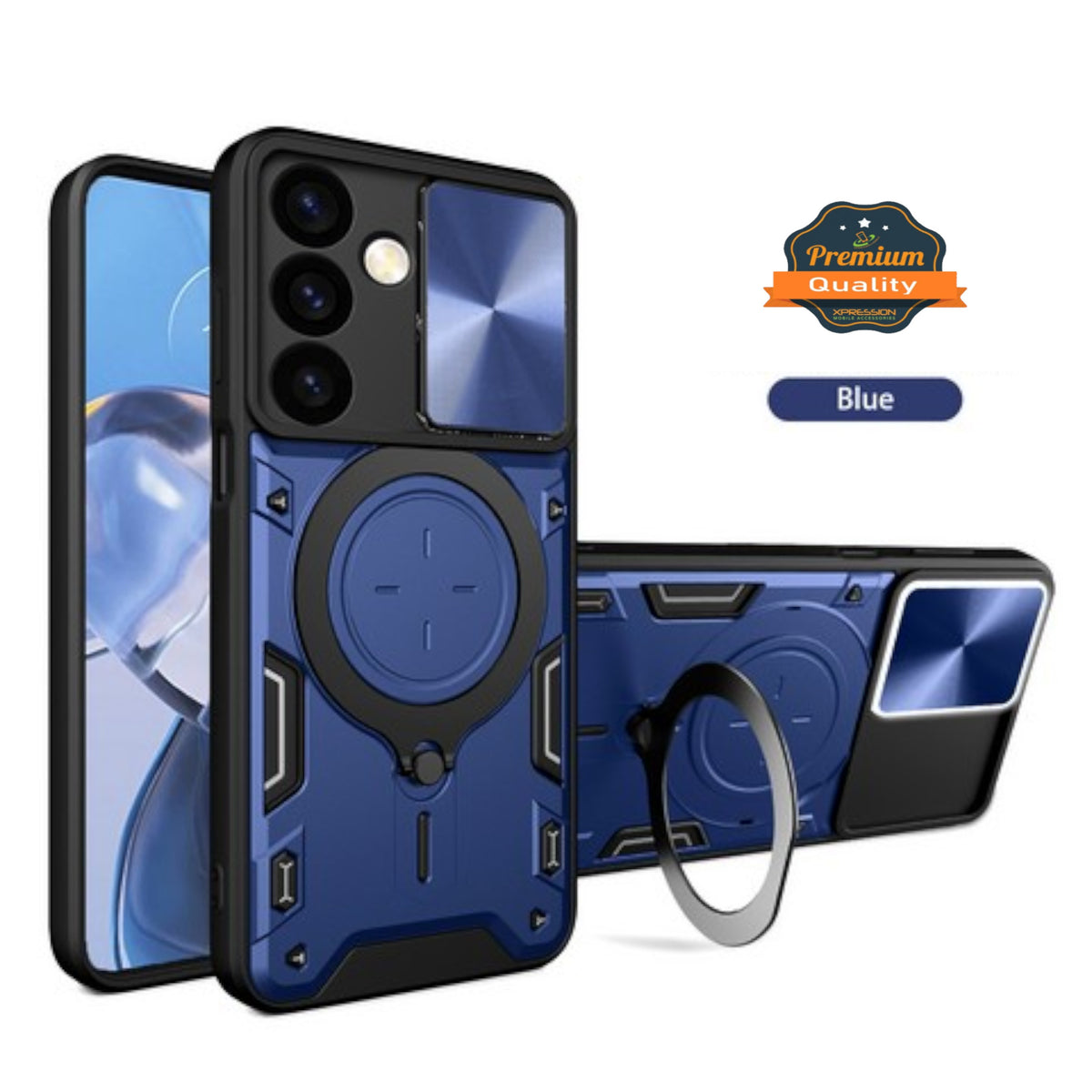 For Samsung Galaxy A17 5G Hybrid Shockproof with Magnetic Ring Stand, Compatible with Magsafe & Sliding Camera Lens Protector Case Cover