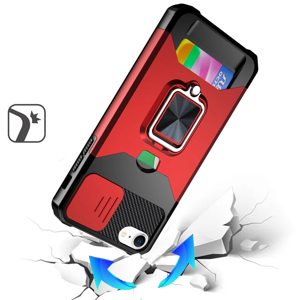 For Apple iPhone 17E /16E Wallet Case with Ring Stand & Slide Camera Cover Back Credit Card Slot Holder, Military Grade Case Cover