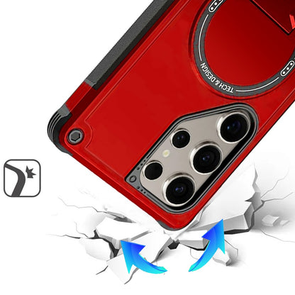 Phone Case for Galaxy S25 Ultra Magnetic Kickstand Rugged Shockproof Armor Grip Anti Slip Heavy Duty Protective Matte Stand Hybrid Cover Red