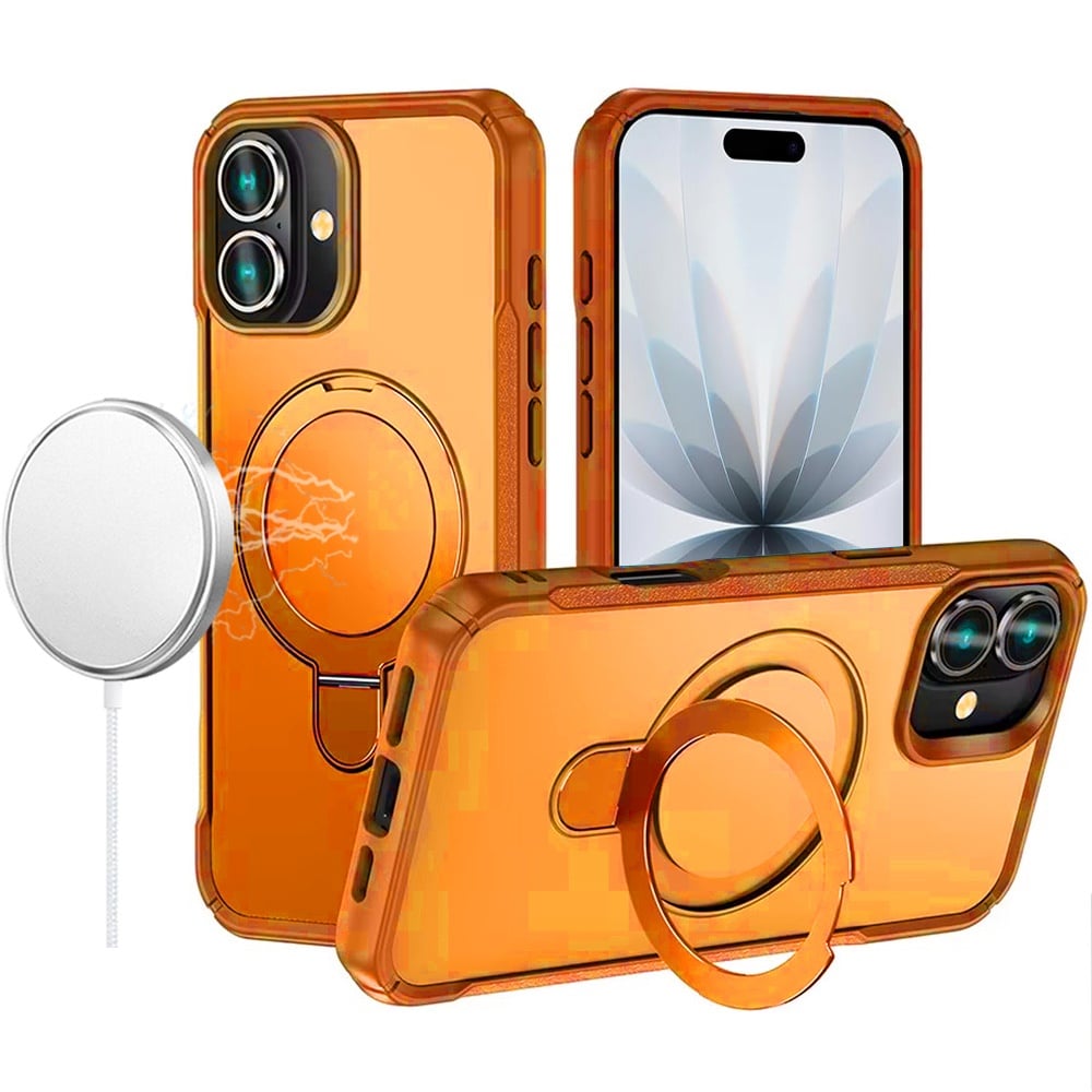 For Apple iPhone 17 (6.3") Matte Finish Magnetic Ring Hybrid Protective Invisible Kickstand Magsafe Compatible Case Cover Cosmic Orange