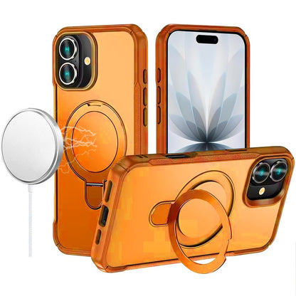 For Apple iPhone 17 (6.3") Matte Finish Magnetic Ring Hybrid Protective Invisible Kickstand Magsafe Compatible Case Cover Cosmic Orange