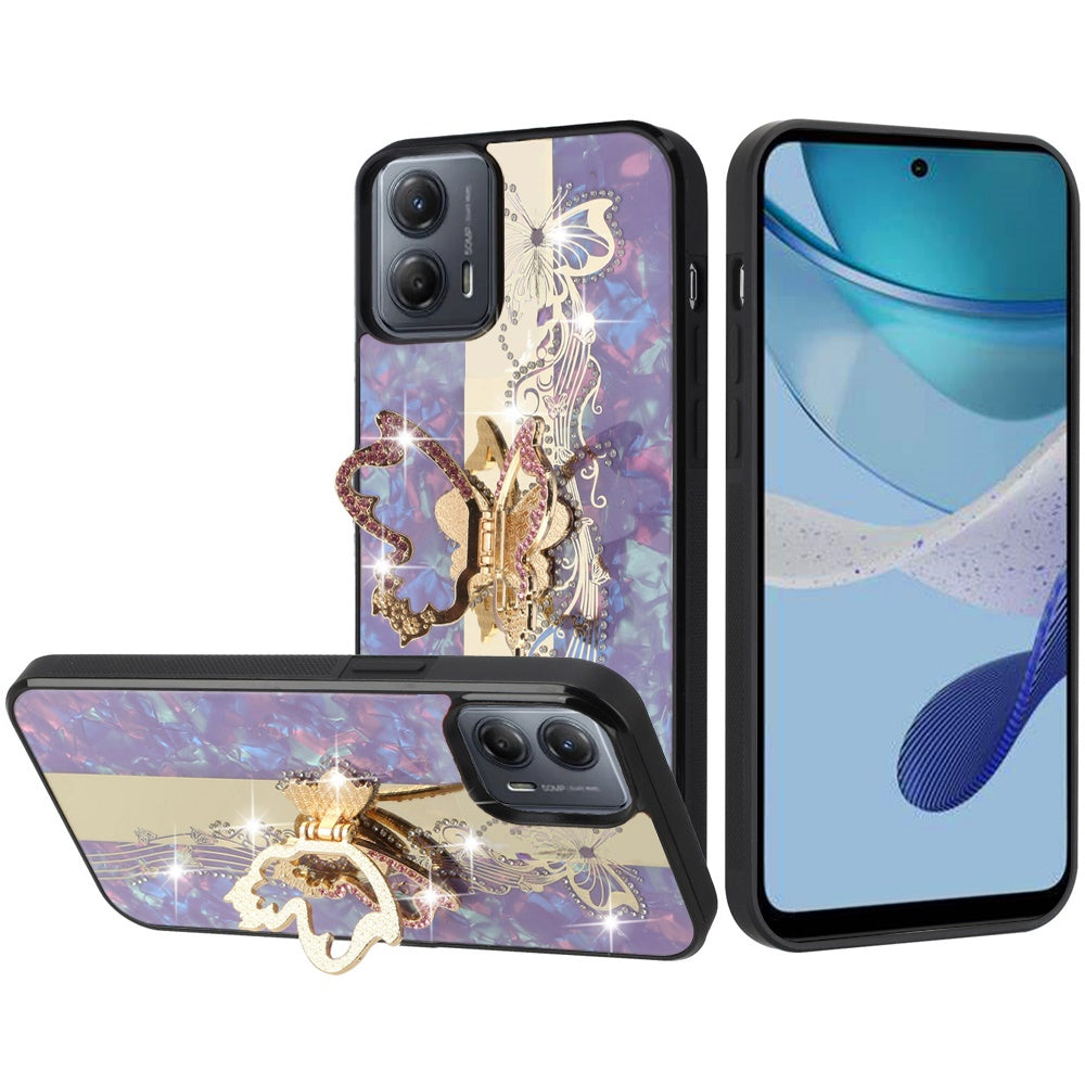 For Motorola Razr 2025 /2024 Diamonds 3D Butterfly Bling Sparkly Glitter Ornaments Engraving Hybrid with Stand Fashion Case Cover Enchanted Butterfly Purple