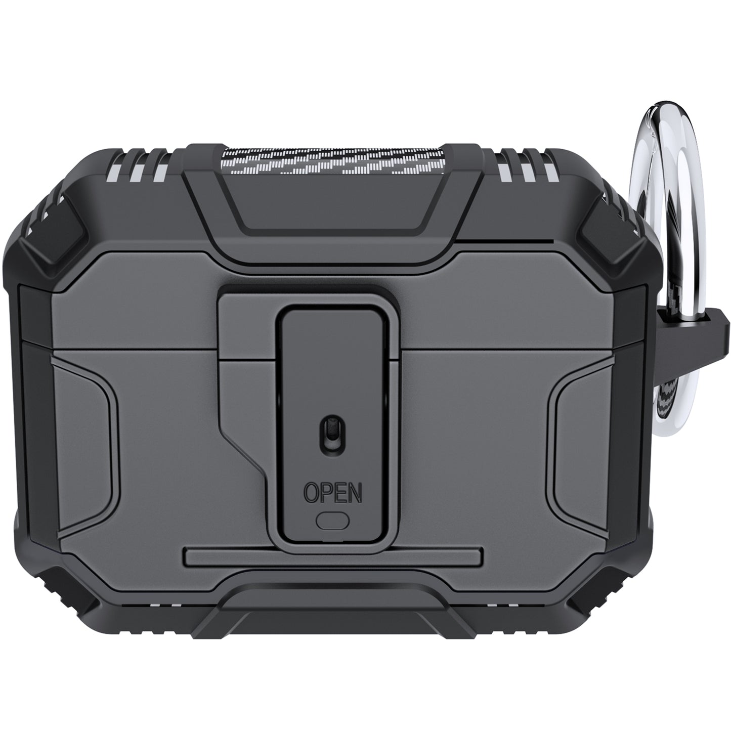For Airpods Pro 3 (2025) Heavy Duty Hybrid Shockproof Case Hard PC Rubber TPU Cover with Open Button & Metal Hook Case Cover Black