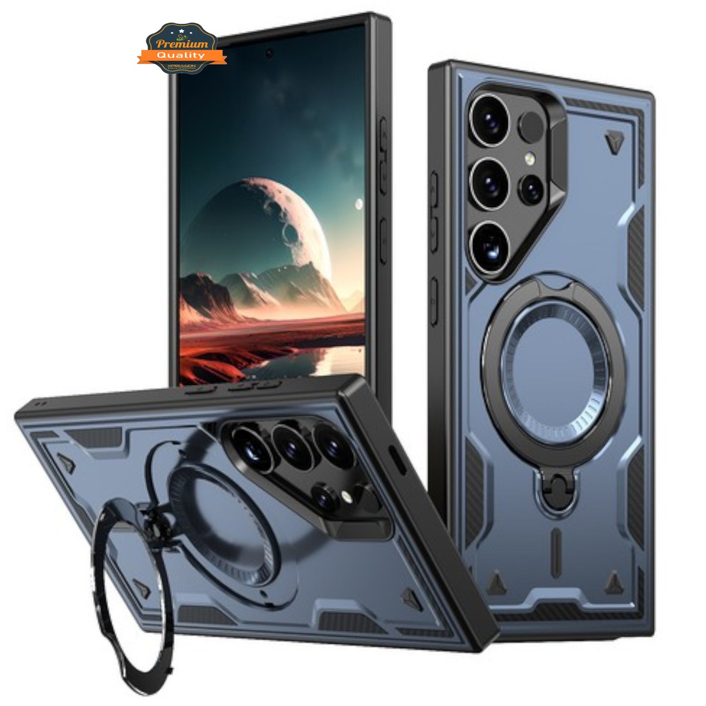For Samsung Galaxy S25 Ultra Ring Holder Military-Grade Shockproof, Magnetic Kickstand, Large Twisting Compatible with MagSafe Case Cover