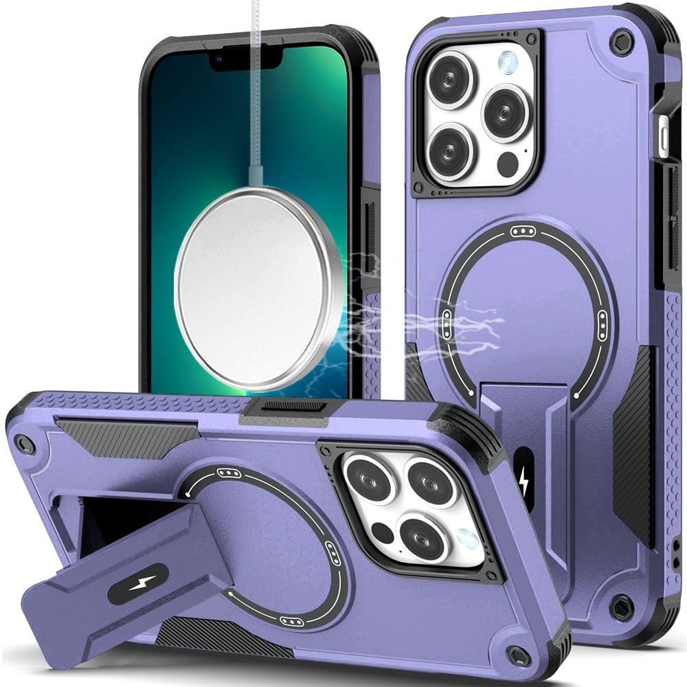 Phone Case for Apple iPhone 13 Pro Max Magnetic Kickstand Rugged Shockproof Armor Grip Anti Slip Heavy Duty Protective Matte Stand Hybrid Cover Purple