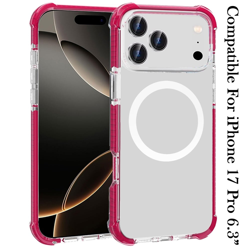 For Apple iPhone 17 Pro (6.3") Magnetic Acrylic Case Transparent Back, Rugged Colorful Frame, Shockproof Hybrid, MagSafe Compatible Case Cover