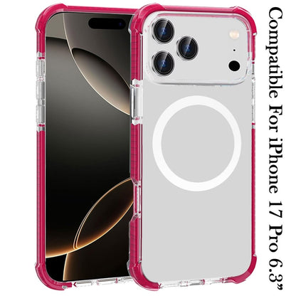 For Apple iPhone 17 Pro (6.3") Magnetic Acrylic Case Transparent Back, Rugged Colorful Frame, Shockproof Hybrid, MagSafe Compatible Case Cover