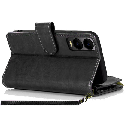 For T-Mobile Revvl 7 5G Leather Wallet Case with Zipper, 9 Card Slots, Cash Pocket, Stand & Strap, Clutch Pouch Design Case Cover Black