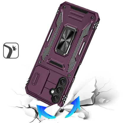Phone Case for Galaxy A17 5G Tough Metal Ring Shockproof Sliding Camera Window Hybrid Armor Rugged Anti Slip Heavy Duty Grip Cover Purple