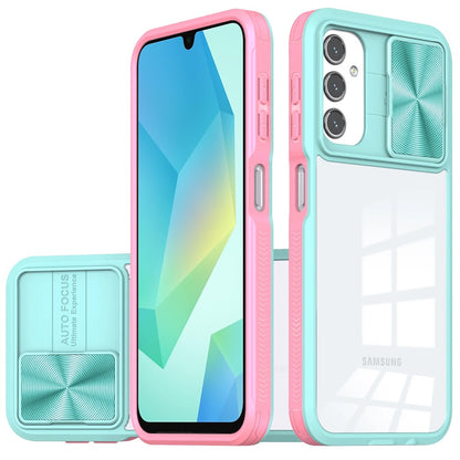 For Samsung Galaxy A16 5G Hybrid Cases with Sliding Camera Cover Transparent Shockproof Bumper TPU Protective Case Cover Pink/Blue