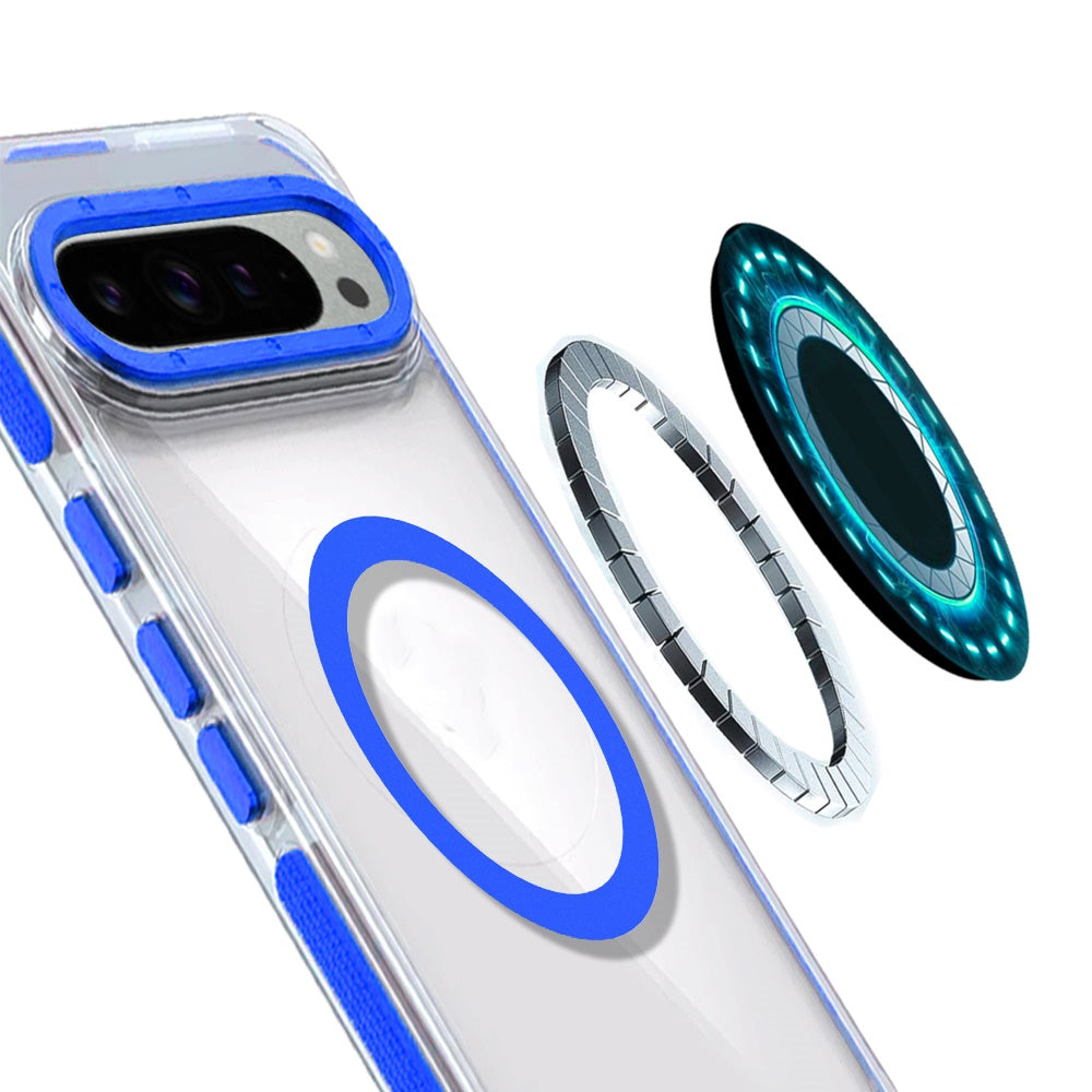 For Google Pixel 9 Pro (6.3 inch) Transparent back with Colorful Frame Strong Magnetic Circle [Compatible with Magsafe] Shockproof Case Cover