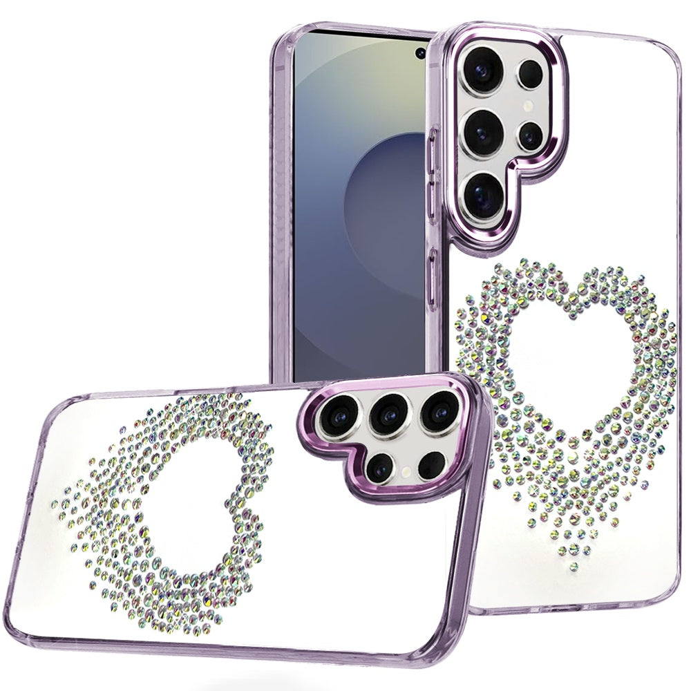 For Samsung Galaxy S26 Angel Hearts Bling Glitter Diamond Hybrid TPU Cover, Colorful Frame Shockproof Protective Back Case Cover