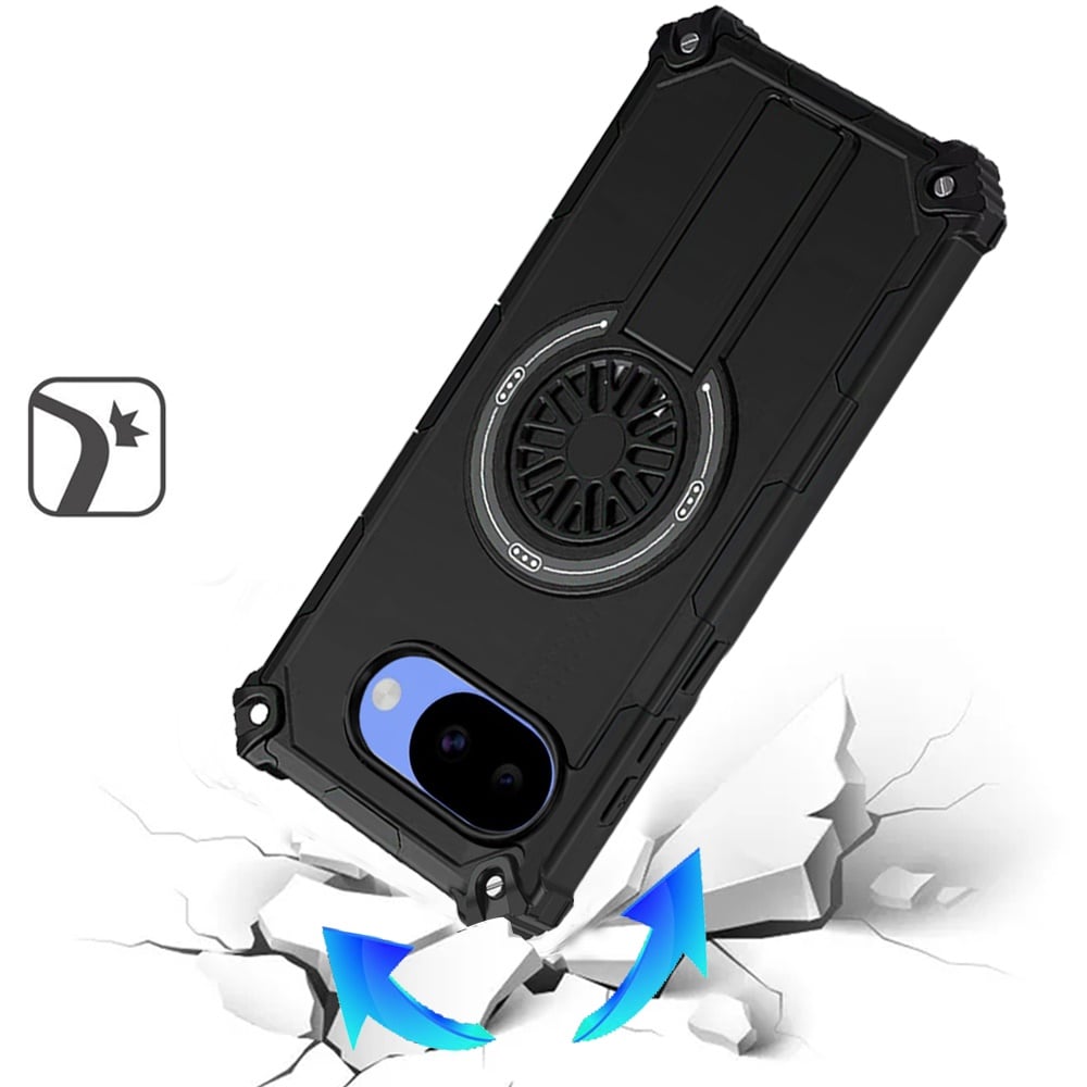 Phone Case for Google Pixel 10A Invisible Kickstand Magnetic Car Mount Friendly Shockproof Texture Anti Slip Durable Grip Heavy Duty Hybrid Cover