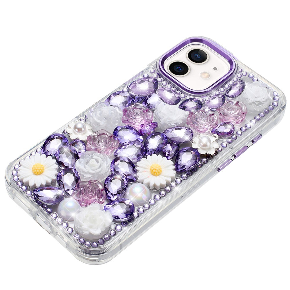 For Apple iPhone 11 Fashion Daisy Floral Series, Full 3D Bling Crystal Diamonds Sparkling Rhinestone Glitter Hybrid Design Case Cover
