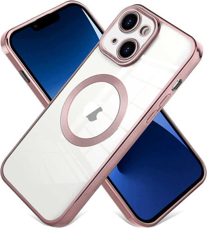 For Apple iPhone 16 (6.1") Clear Hybrid Case with Plating Chrome Frame, Camera Protection, MagSafe Compatible Case Cover