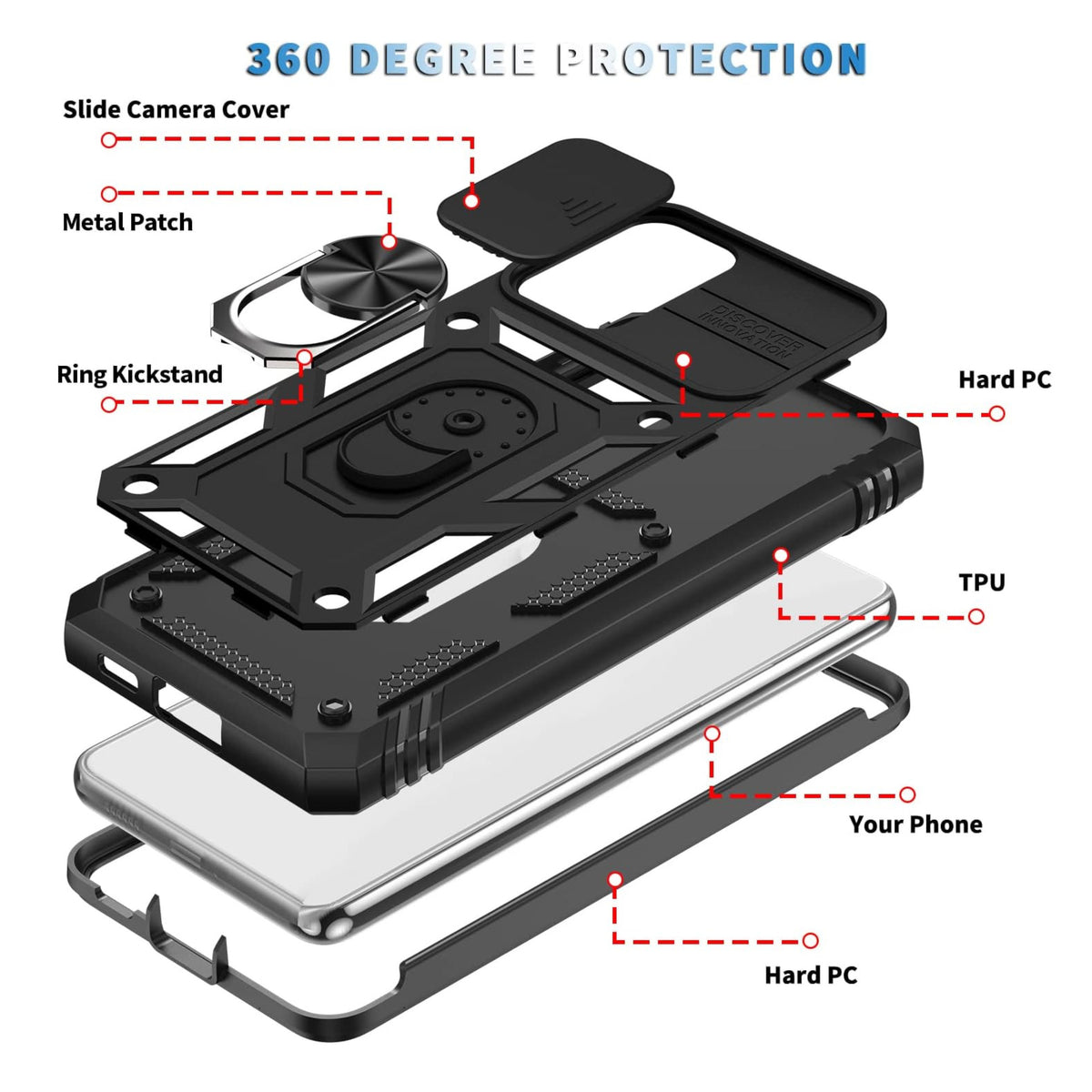 Phone Case Cover for Motorola Moto G Stylus 5G 2026 Hybrid Shockproof, Built-in Sliding Camera Lens Protection with Magnetic Finger Ring Stand Holder Cover