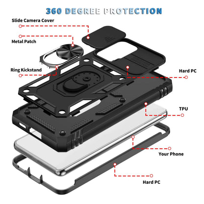 For Google Pixel 10A Hybrid Shockproof, Built-in Sliding Camera Lens Protection with Magnetic Finger Ring Stand Holder Case Cover