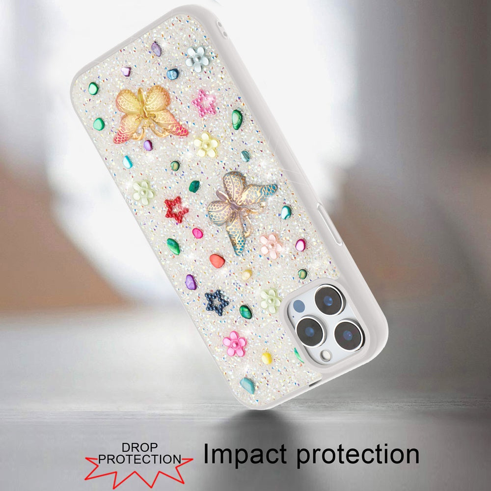 Phone Case for Apple iPhone 12 Pro Max 3D Butterfly Diamond Bling Glitter Shockproof Stylish Protective Luxury Hybrid Sparkly Durable Grip Design Cover White