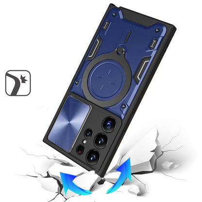 Phone Case for Galaxy S22 Ultra Magnetic Ring Stand Shockproof Hybrid Full Camera Slide Guard Anti Slip Heavy Duty Protective Armor Cover
