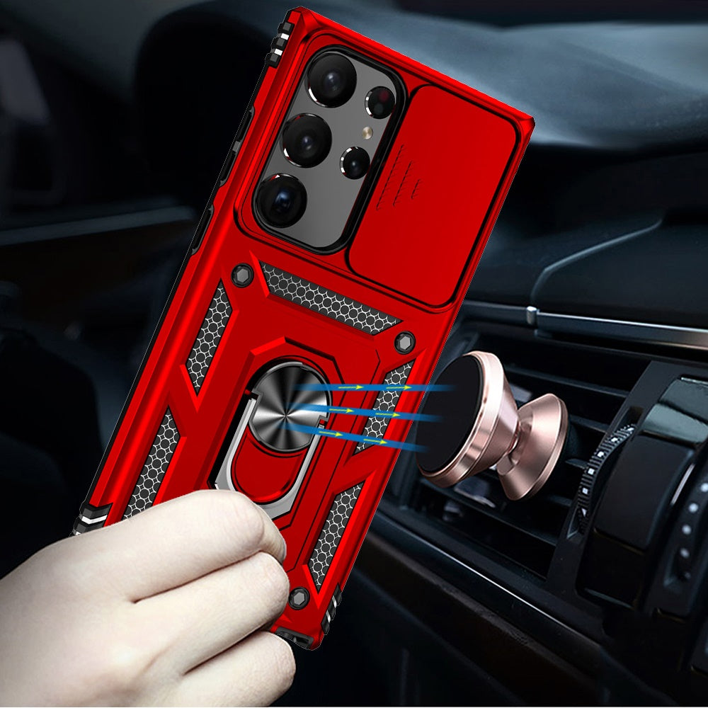 For Samsung Galaxy S25 Ultra Hybrid Ring Shockproof with 360° Rotate Ring Kickstand, Camera Lens Protection, Soft Edge Bumper Case Cover