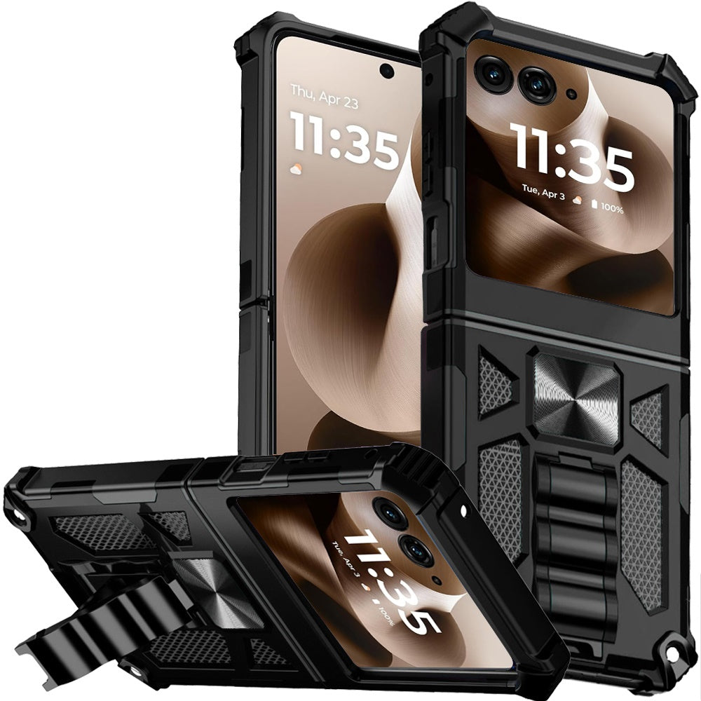 Phone Case for Motorola Razr+ PLUS 2024 Built in Magnetic Hiden Kickstand Shockproof Rugged Armor Grip Hybrid Heavy Duty Anti Slip Protective Style Cover