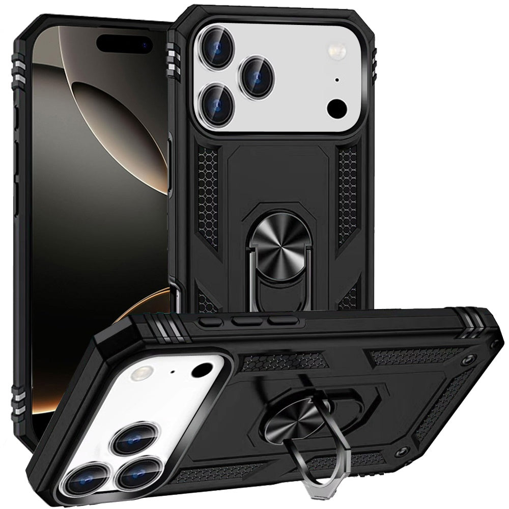 For Apple iPhone 17 Pro (6.3") Hybrid Shockproof Durable 360 Degree Rotatable Ring Stand Holder Kickstand Fit Magnetic Car Mount Case Cover