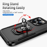 For Apple iPhone 15 Pro (6.1") Military Grade Armor Heavy Shockproof Hybrid Kickstand Built-in 360°Rotate Ring Stand  Phone Case Cover