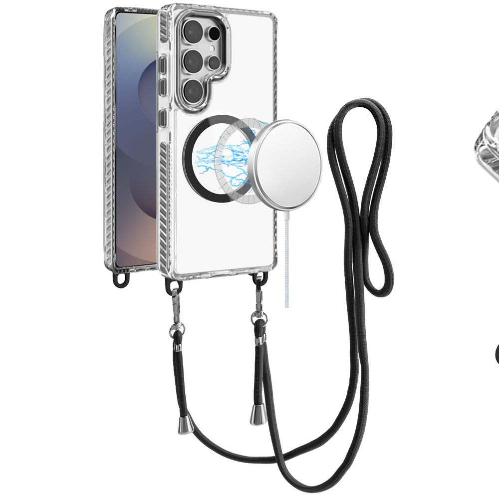 For Apple iPhone 11 Clear Magnetic Frame PC Back Shockproof Protective Case with Detachable Lanyard Strap, Compatible with MagSafe Case Cover
