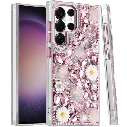Phone Case for Samsung Galaxy S23 Ultra Full Bling Rhinestone Glitter Floral Luxury Hybrid Shockproof Stylish Sparkling Protective Designer Ornament Cover