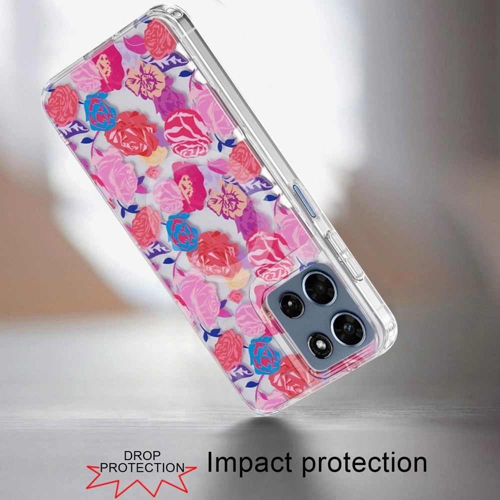 Phone Case for Motorola Moto G Play 5G 2026 Shockproof Dual Layer TPU IMD Print Rugged Anti-Slip Grip Drop Protection Scratch Resistant Slim Fit Glossy Floral Heart Aesthetic Cover
