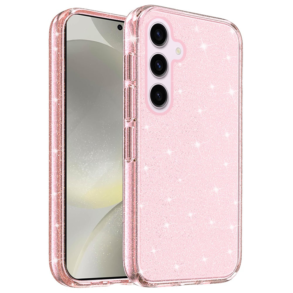 For Samsung Galaxy S25 /S24 Transparent Glitter Shiny Sparkle Bling TPU Rubber Hard Back Hybrid Frame Shockproof Case Cover