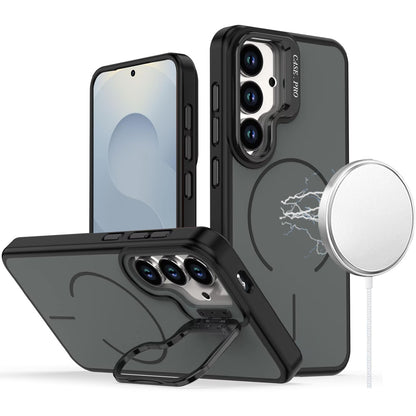 For Samsung Galaxy S26 MagSafe Compatible Matte Metallic Stand TPU Hybrid Drop Protection Camera Kickstand Case Cover
