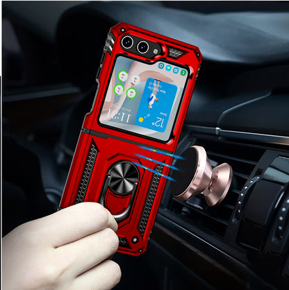 For Samsung Galaxy Z Flip 7 FE Hybrid Shockproof Protective with Magnetic 360° rotating Ring Kickstand, TPU Rubber PC Case Cover Red