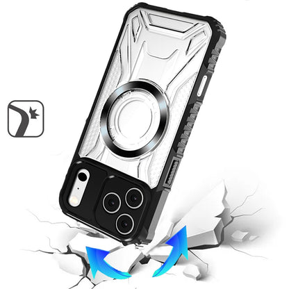 For Apple iPhone 17 Pro Magnetic Circle Transparent Rugged Hybrid MagSafe Compatible Pattern Clear Shockproof Frame Bumper Case Cover Black