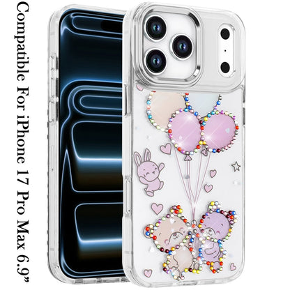 For Apple iPhone 17 Pro Max (6.9") Butterfly Resin Epoxy Diamond Design Metal Edged Hybrid Shockproof Heavy Duty Drop Protection Case Cover