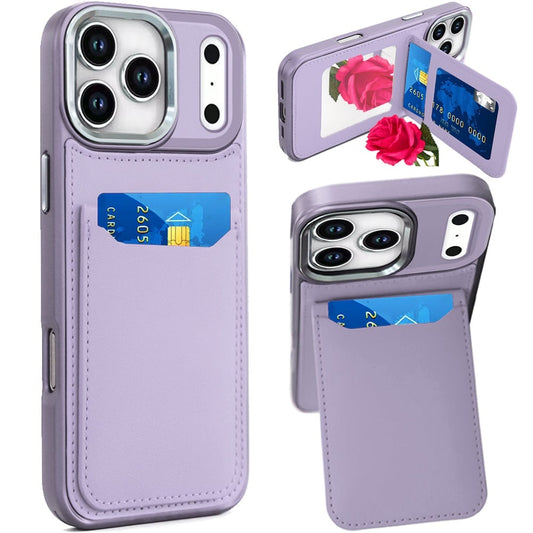 Phone Case for Apple iPhone 17 Pro Max (6.9") Credit Card Holder Mirror PU Leather Wallet Shockproof Grip Slim Protective Hybrid Magnetic Style Durable Cover Purple