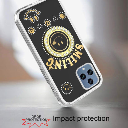 For Samsung Galaxy S25 /S24 Smiling Glitter Ornament Bling Sparkle with Ring Stand Hybrid Slim TPU + Hard Back Shell Case Cover