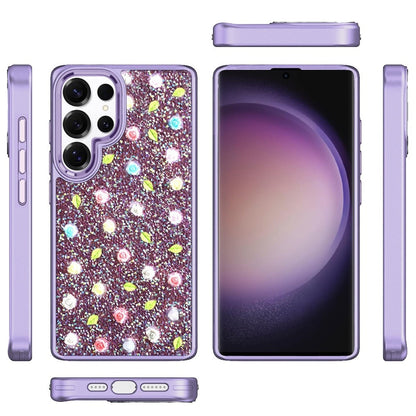 For Samsung Galaxy S26 Floral Design Embedded Glass Diamond Fancy Fashion Glitter Bling Sparkly Hybrid Rugged TPU Bumper Case Cover