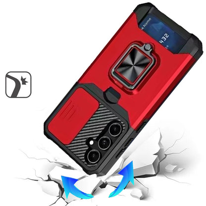 For Samsung Galaxy S25 FE, S25 Fan Edition Wallet Case with Ring Stand & Slide Camera Cover Back Credit Card Slot Holder, Military Grade Case Cover