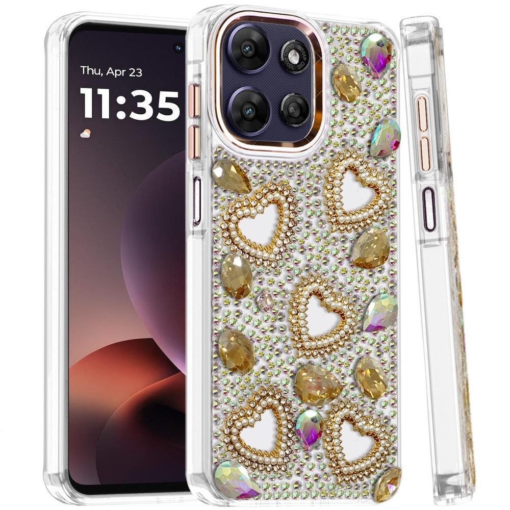 Phone Case for Moto G Power 5G (2026/2025) Luxury Crystal Heart Rhinestone Diamond Bling Shockproof Hybrid Glitter Protective Stylish Durable Grip Cover