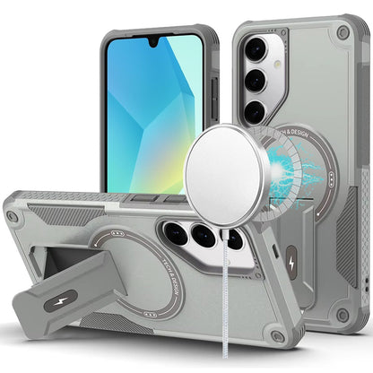 For Samsung Galaxy A16 5G Magnetic Invisible Kickstand Holder with Magsafe, Slim Fit Shockproof Hybrid Military Grade Heavy Duty Case Cover Grey