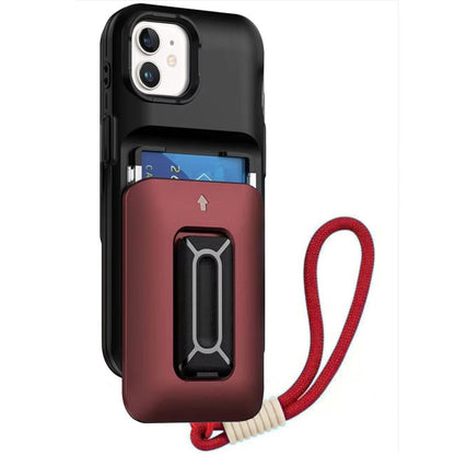 For Apple iPhone 11 Wallet Case with 2- Credit Card Holder, Wrist Strap & Kickstand Hybrid Shockproof TPU Case Cover